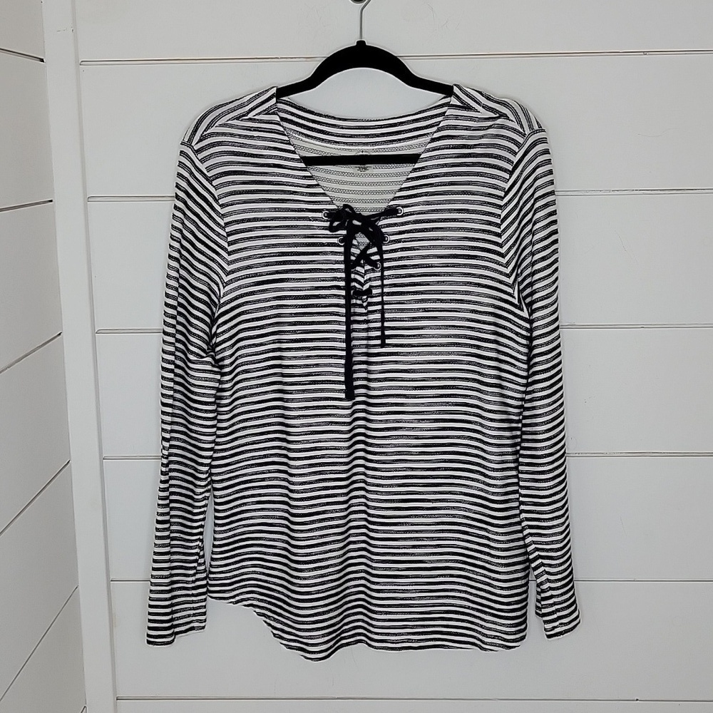 St John's Bay xxl blue & white stripe long sleeve top. Sailor nautical!